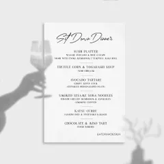 A sample "Sit Down Dinner" menu, featuring a multi-course progression from sushi to dessert. This service style is perfect for more formal, structured events where the meal is the central focus.