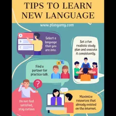 An infographic explaining our tips for learning a new language, aimed at helping professionals and students maximize their potential.