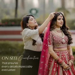 On-site coordination that ensures every detail is impeccably executed. Here, we are making final adjustments to the bride's dupatta, ensuring she looks flawless before her grand entrance.