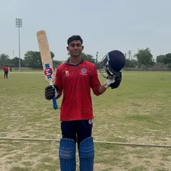 A young star from our academy, Aarnav Koul, celebrates after a fiery cameo of 36 runs off 12 balls for Delhi Blues CC in a league match.