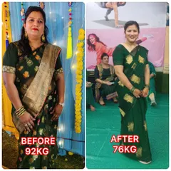 We believe in real, sustainable results. This is one of our dedicated members, showcasing her incredible 16kg weight loss transformation through consistent effort in our group classes.
