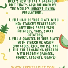 This is my simple 'balanced plate' method that I teach families. Fill half the plate with vegetables, a quarter with grains like roti or rice, and the final quarter with protein like dal, paneer, or yogurt. It’s an easy visual rule to ensure a nutritious meal every time.