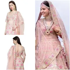 You can rent this celebrity-inspired pastel pink floral lehenga. This side-by-side view shows the original inspiration and my high-quality rental version, available for your big day.