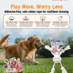 Time to play more and worry less. This Doggyman cotton rope toy is made from 100% natural, adhesive-free cotton for confident chewing. It helps reduce stress and promotes dental health.