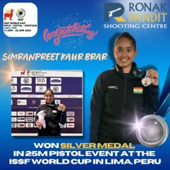 We celebrate Simranpreet Kaur Brar's Silver Medal in the 25m Pistol event at the ISSF World Cup in Lima, Peru. Her performance demonstrates the mental fortitude and technical skill we instill in our athletes to succeed under international pressure.