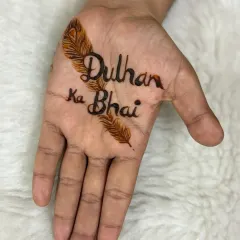 A fun and personal design for the "Dulhan ka Bhai" (bride's brother). The text is framed by two feathers, making it a proud and stylish statement piece for a key member of the family.