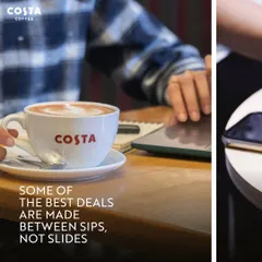 Some of the best deals are made over a great cup of coffee. This image captures the essence of our business-friendly cafes like Costa Coffee, which provide the perfect informal setting for client meetings, brainstorming sessions, or focused solo work.
