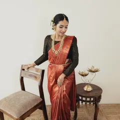 A duplicate of ID 30, this image shows a full-length view from a professional photoshoot. The soft, natural makeup allows the beautiful saree and the model's elegance to take center stage.