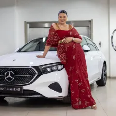 The new Mercedes E-Class LWB is the epitome of sophistication. In this collaboration with T&T Motors, I paired the car's modern elegance with a timeless red saree by Ravi Bajaj, creating a visual narrative of luxury and grace.