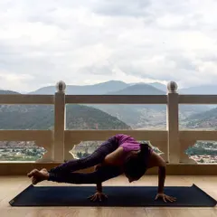 A moment of personal practice, holding an Eight-Angle Pose with the Himalayan range as my witness. Our Bhutan adventure offers plenty of opportunities for both group sessions and individual exploration, allowing you to challenge yourself and deepen your asana practice in a powerful environment.