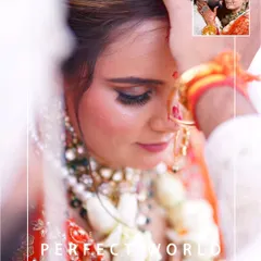 A beautiful album page design, focusing on an emotional moment during the sindoor ceremony. The text overlay adds a storytelling element.