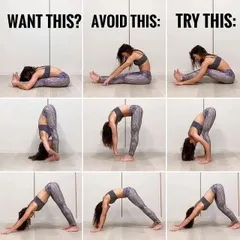 This is a perfect example of my teaching method. For each pose, there is a common mistake and a correct way. Here you see how to properly engage your muscles in forward folds and downward dog to avoid strain.
