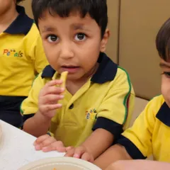A student enjoying a plate of fries. Our food packages for school outings are designed to be both tasty and convenient.