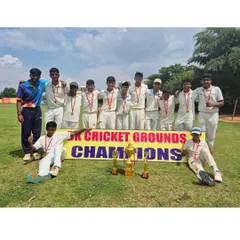Victory for our U-14 team in the EV Cup. This picture captures the joy and unity of our players after beating Cricket Den in a hard-fought final to emerge as champions.