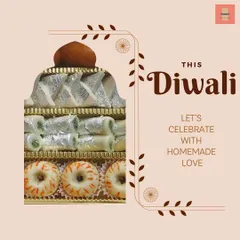 This Diwali, celebrate with homemade love. Our special festive tower includes layers of kaju katli, pistachio rolls, and other delightful sweets, beautifully arranged for gifting.