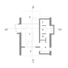 The floor plan for a cottage at Waghoba Ecolodge. The layout is designed to maximize views and cross-ventilation, ensuring guest comfort through passive design strategies rather than relying on heavy air conditioning.
