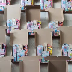 Here are some stationery hampers I put together for a kids' party. Each box was filled with cute and useful items like pencils, erasers, and notepads.