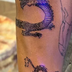 A detailed view of the dragon's head and body, where the quality of the linework is crucial for defining the form and scales of the creature.