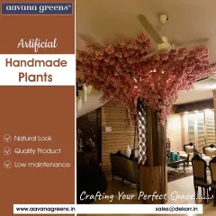 I also create unique, handmade artificial plant installations. This stunning ceiling feature uses beautiful pink blossoms to create a canopy of flowers, transforming the entire room into a magical, whimsical space. It’s a true statement piece.