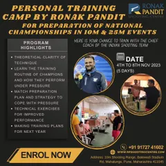 Announcing our exclusive personal training camp for the National Championships. This is a chance for serious athletes to train directly with me, the chief coach of the Indian shooting team, and learn the routines of champions.