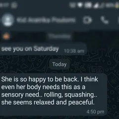 Messages like this from parents are my "life boats." This feedback shows how the sensory experience of rolling and squashing clay met a child's needs, leaving her feeling relaxed and peaceful. It affirms the deep therapeutic benefit of this work.