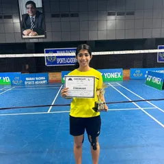 Meet one of our champions, Nandini Acharya. This is her after winning the gold medal in the U13 girls' doubles at the Haryana Badminton State Championship 2024, a testament to her dedication and our training.
