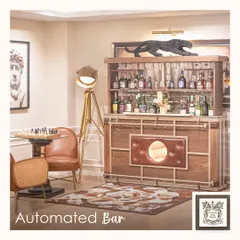 The Matryoshka automated bar, shown fully open to display its extensive storage capacity. This limited edition piece features unique interior finishes and our signature silent, automated lift system.