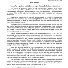The Income Tax Department is cracking down on bogus claims for deductions and exemptions. This official press release highlights the importance of filing your ITR with genuine details to avoid penalties.