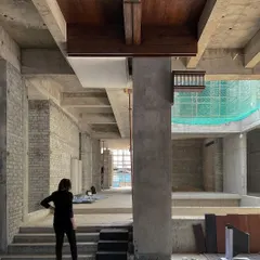 Reviewing mock-ups on site at the Courtyard House in Hyderabad. This is a crucial step where we test material junctions and finishes with our team of contractors and craftsmen.