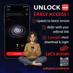 This graphic clearly explains how you can get early access to the app's features. By sharing your referral link with just five people, you can unlock the meditation practices sooner and begin your journey.