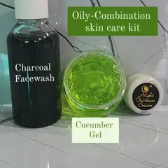 For oily to combination skin, I recommend this kit. It features the deep-cleansing Charcoal Facewash, cooling Cucumber Gel, and the Night Fairness Cream.
