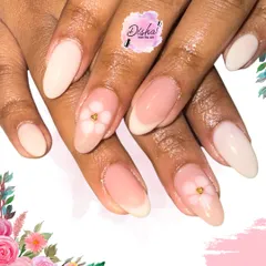 Soft, sweet, and blooming with elegance. This minimalist design features a sheer, natural-looking base with tiny, delicate 3D flowers.