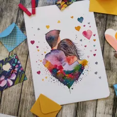 My custom couple portrait card, styled with mini envelopes and clips. I can create a whole stationery set for you, perfect for sending love notes.