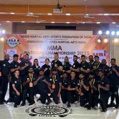 The group of national referees and judges at the FMMAI National Championship. It is an honor to be part of a team that upholds the integrity of the sport in India.