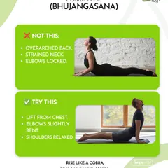 Here we break down the correct and incorrect ways to practice Cobra Pose (Bhujangasana). Many people overarch their back or lock their elbows, which can cause strain. We teach you to lift from the chest with elbows slightly bent, so you can rise like a cobra, not a question mark.