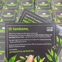 A look at the custom designed info card included in the PR package, with a clever message: "Jab Nature F1rst, tab banda first."