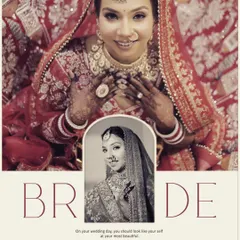 A beautifully designed bridal portrait collage. The main color photo shows the bride in all her glory, while the smaller black and white inset adds a touch of classic elegance.