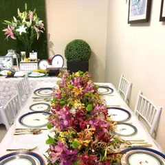 For the KIKA launch event, I designed this long dining table setup to showcase their tropical collection in a realistic setting. A lush, multi-colored floral runner serves as the centerpiece, demonstrating how the dinnerware can be styled for an elegant dinner party.