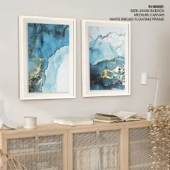 Our white broad floating frame offers a clean, contemporary finish. It adds depth and a premium feel to this set of two abstract prints, making them a stunning focal point.