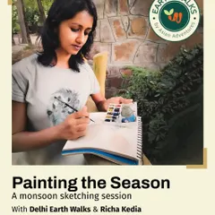 Artist and guide Richa Kedia at work during a nature sketching session. Our workshops are led by experienced artists who teach you techniques for observing and drawing the natural world.