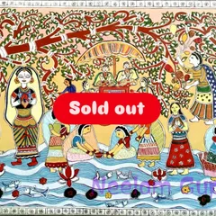 This large Madhubani masterpiece, which has been sold, tells a complete story with multiple characters and elements from nature, all rendered in the intricate Mithila style.