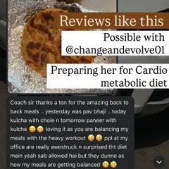 "People at my office are really awestruck." This client loves that her diet plan includes meals like pav bhaji and kulcha chole, balanced with her heavy workouts. It's about smart, not restrictive, eating.