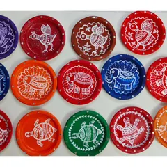 Look at these vibrant Mandala-style paintings on plates, a favorite activity from our summer camp. We teach traditional art forms in a fun, accessible way, letting each child add their own unique touch.