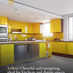 Yellow is a cheerful and energizing color that can bring a sense of optimism and warmth to a space. It is an excellent choice for kitchens and dining areas, as seen in this bright and modern kitchen, to stimulate appetite and conversation.
