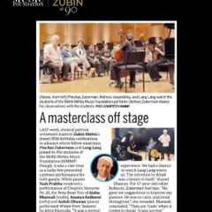 A press feature from Mid-Day capturing a masterclass with Maestros Zubin Mehta, Pinchas Zukerman, and Lang Lang. This article highlights the extraordinary learning opportunities we create for our students beyond the regular classroom.