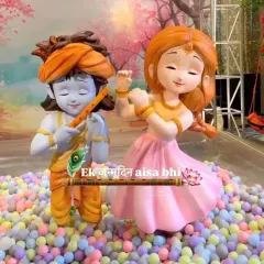 Ek janmdin aisa bhi! We create beautiful and divine Krishna-themed parties, complete with adorable character statues and a colorful ball pit for the kids to enjoy.