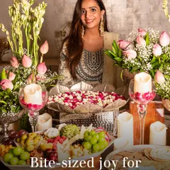 Here I am with one of our festive grazing tables, filled with bite-sized joy. It’s my greatest happiness to create these spreads that bring people together during celebrations like Diwali.