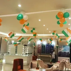 For Independence Day, we filled the office of Birla Navya with patriotic spirit. This wide view shows our use of tricolour balloon bouquets and hanging flag decorations to create a full, immersive, and celebratory environment.