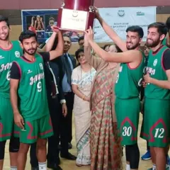 This is what victory looks like. Our Jamia men's basketball team lifts the North Zone Inter-University Championship trophy after a hard-fought tournament. I handle the complete management for these large-scale, multi-team university championships.