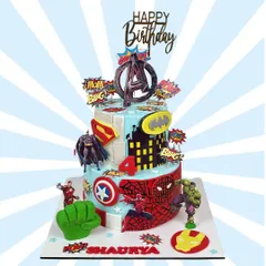 Bring on the action! I love creating cakes like this epic superhero assembly for Shaurya's 4th birthday. It shows how we can turn any theme into a showstopping centerpiece for your party.
